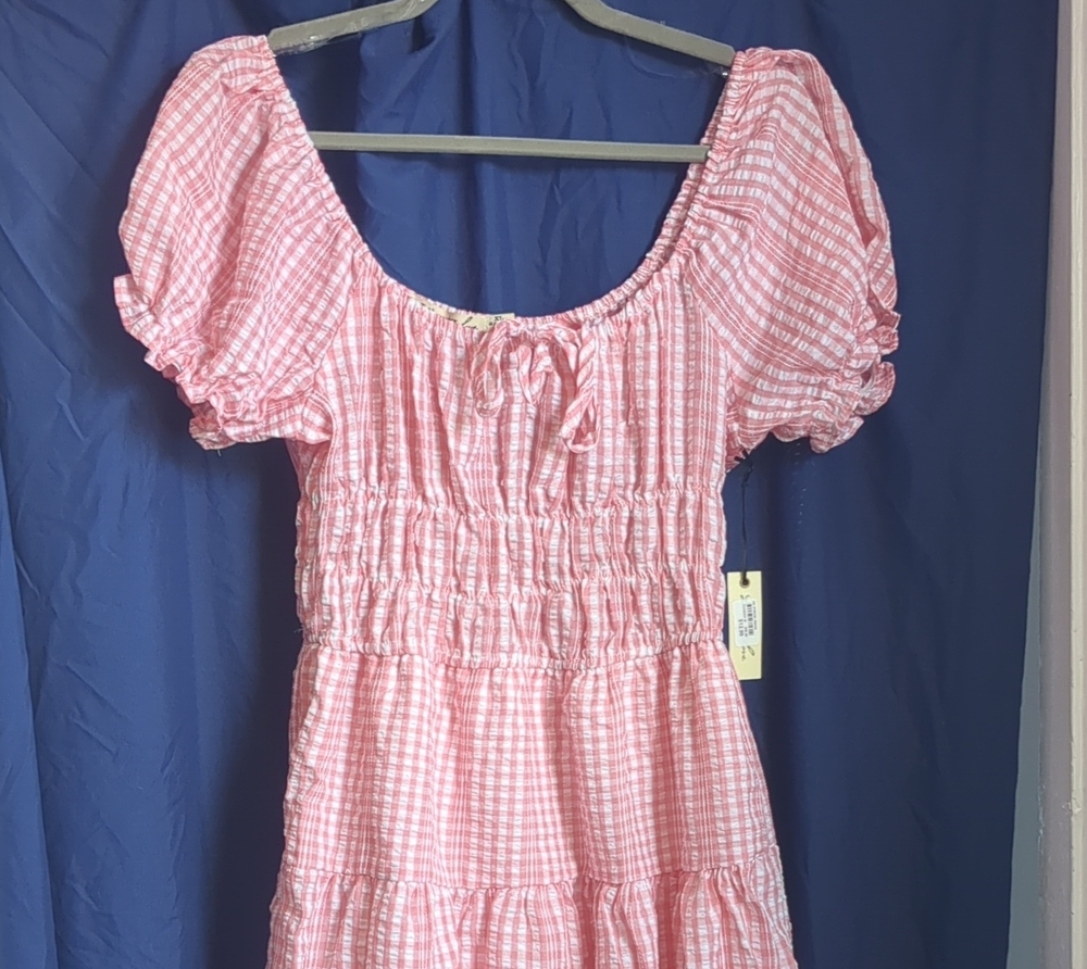 Liberty Love Pink Gingham Tiered Dress with Puff Sleeves